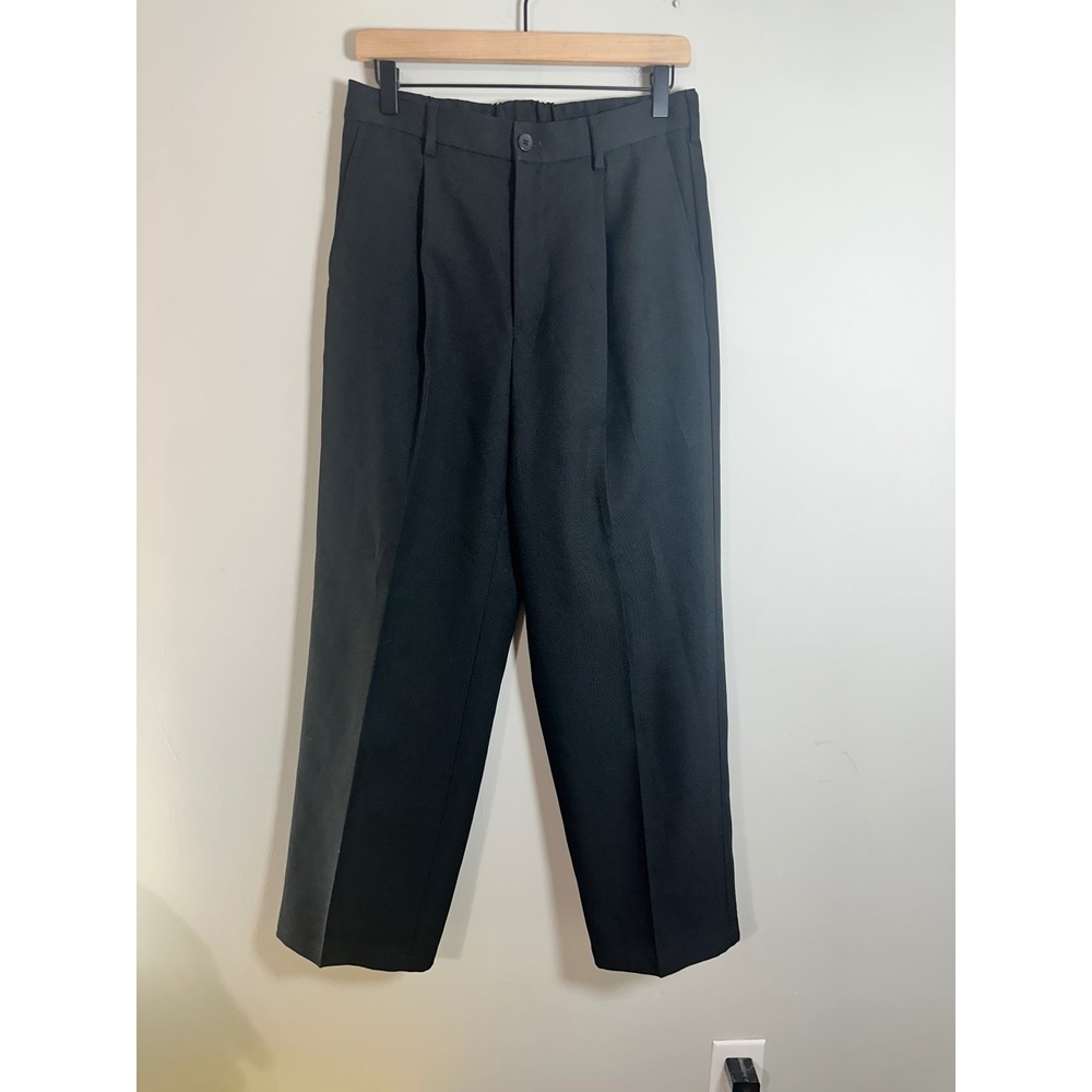 GU Mens Black Single Pleated Relaxed Straight Trousers Elastic Back 828-465253 S